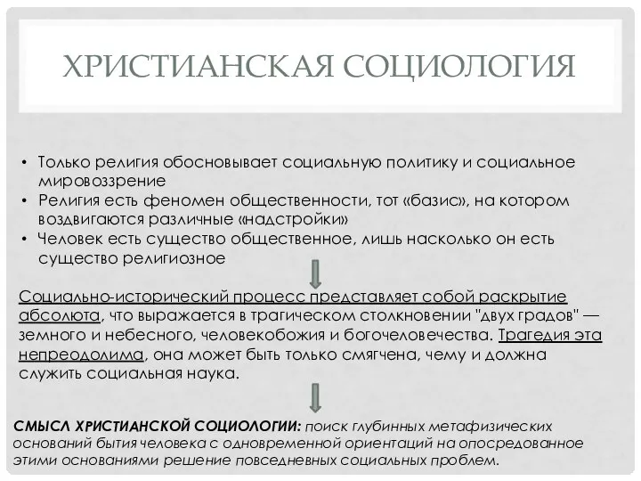 ХРИСТИАНСКАЯ СОЦИОЛОГИЯ СМЫСЛ ХРИСТИАНСКОЙ СОЦИОЛОГИИ: поиск глубинных метафизических оснований бытия человека