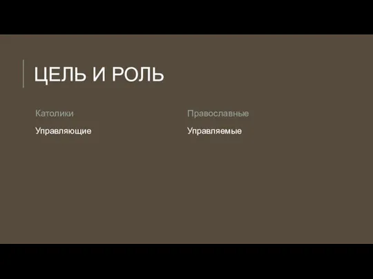 ЦЕЛЬ И РОЛЬ Католики Управляющие Православные Управляемые