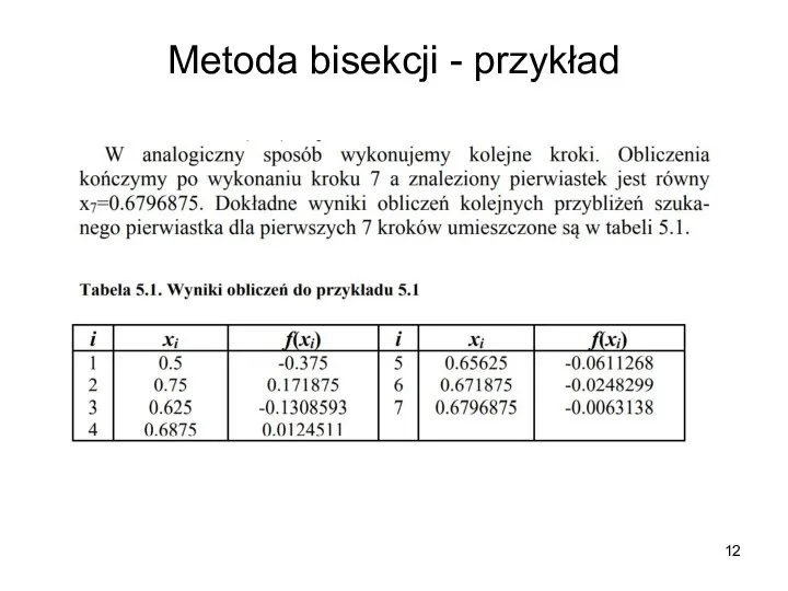 Metoda bisekcji - przykład