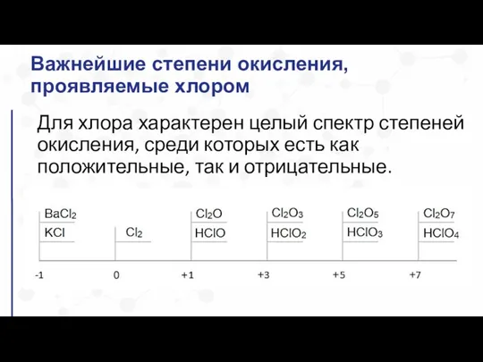 Для хлора характерен целый спектр степеней окисления, среди которых есть как