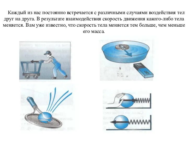 Каждый из нас постоянно встречается с различными случаями воздействия тел друг