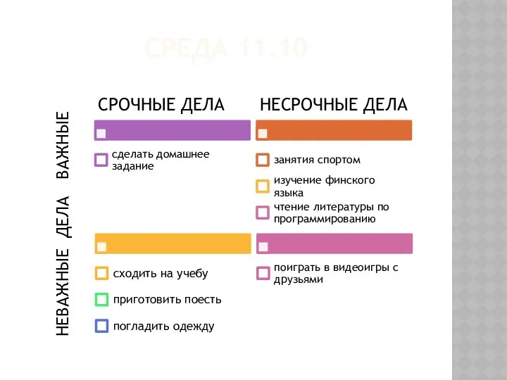 СРЕДА 11.10 НЕВАЖНЫЕ ДЕЛА ВАЖНЫЕ