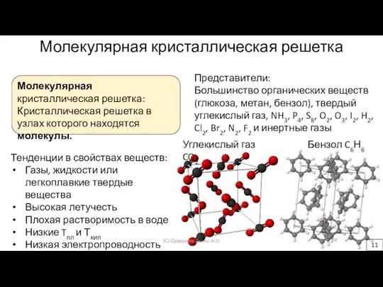 Молекулярная кристаллическая решетка Молекулярная кристаллическая решетка: Кристаллическая решетка в узлах которого