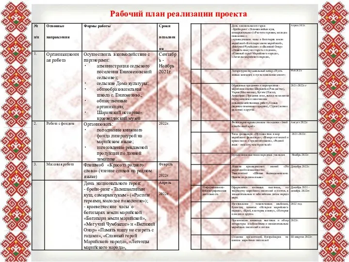 Рабочий план реализации проекта