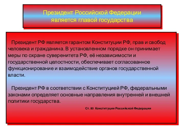 Президент Российской Федерации является главой государства Президент РФ является гарантом Конституции