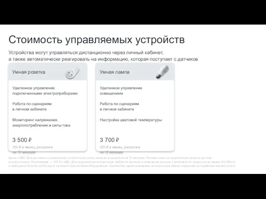 Стоимость управляемых устройств Устройства могут управляться дистанционно через личный кабинет, а