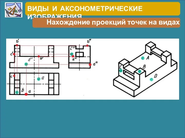 ВИДЫ И АКСОНОМЕТРИЧЕСКИЕ ИЗОБРАЖЕНИЯ Нахождение проекций точек на видах