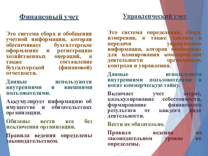 Финансовый учет Это система сбора и обобщения учетной информации, которая обеспечивает