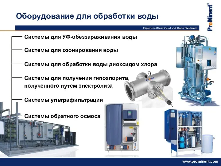 Оборудование для обработки воды Системы для УФ-обеззараживания воды Системы для озонирования