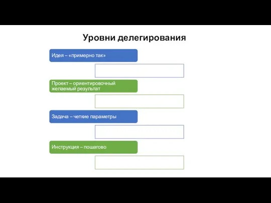 Уровни делегирования Идея – «примерно так» Проект – ориентировочный желаемый результат