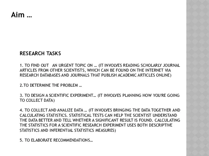 RESEARCH TASKS 1. TO FIND OUT AN URGENT TOPIC ON …