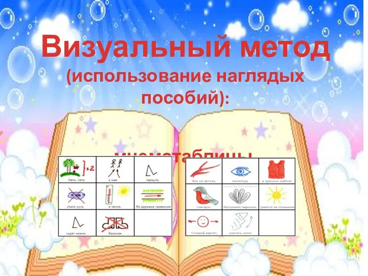 Визуальный метод (использование наглядых пособий): - мнемотаблицы