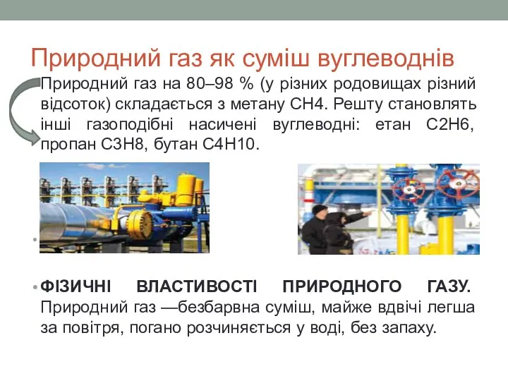 Природний газ як суміш вуглеводнів Природний газ на 80–98 % (у