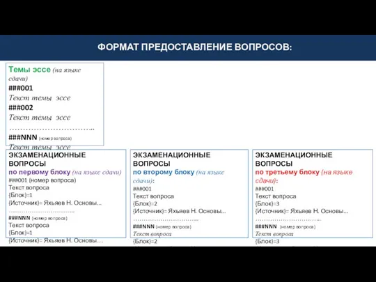 ФОРМАТ ПРЕДОСТАВЛЕНИЕ ВОПРОСОВ: Темы эссе (на языке сдачи) ###001 Текст темы