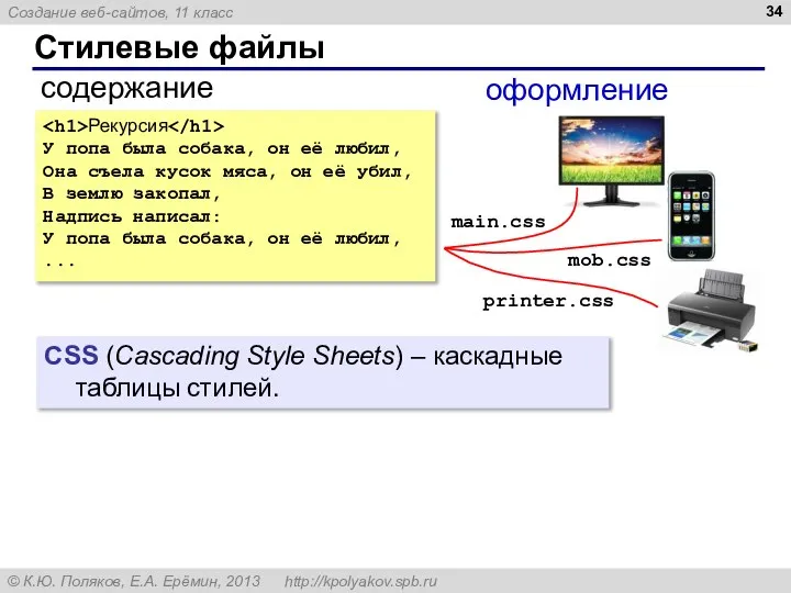 Стилевые файлы содержание оформление Рекурсия У попа была собака, он её