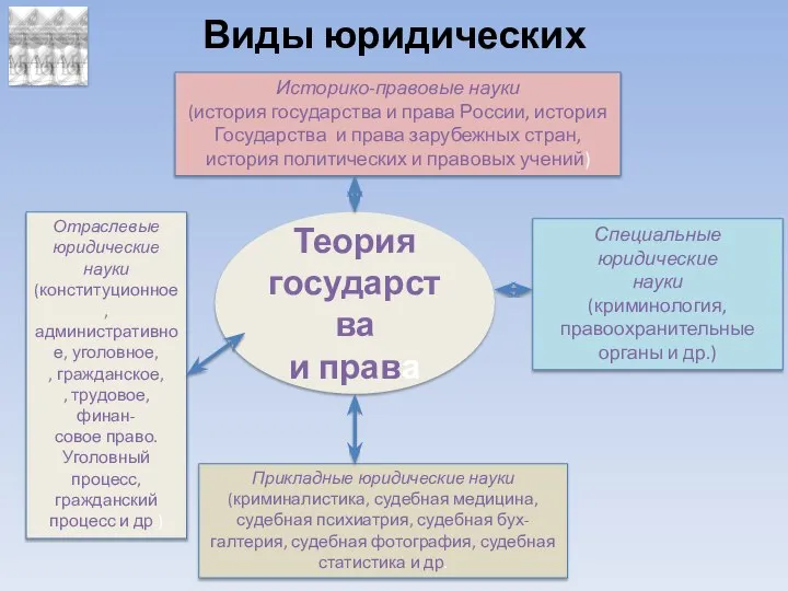 Виды юридических наук Историко-правовые науки (история государства и права России, история