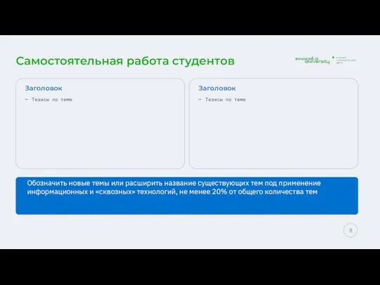 Самостоятельная работа студентов Обозначить новые темы или расширить название существующих тем