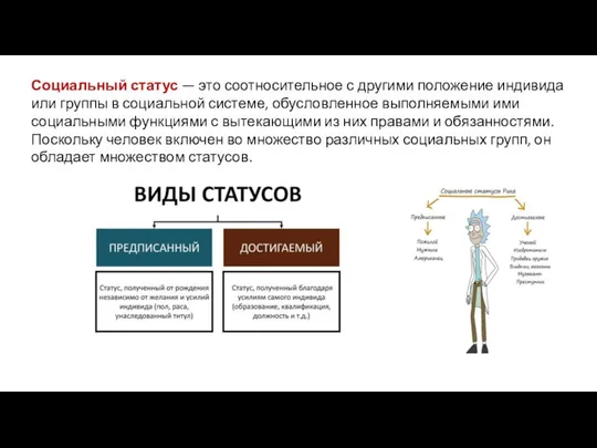 Социальный статус — это соотносительное с другими положение индивида или группы