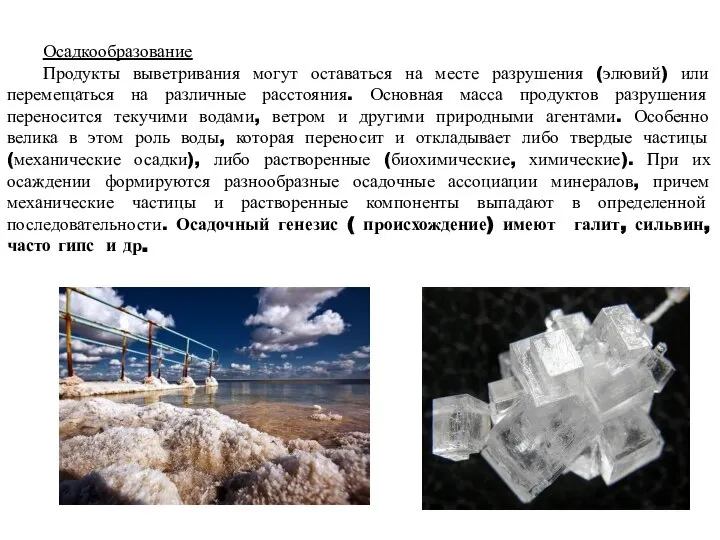 Осадкообразование Продукты выветривания могут оставаться на месте разрушения (элювий) или перемещаться