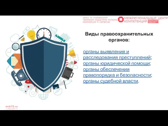 Виды правоохранительных органов: органы выявления и расследования преступлений; органы юридической помощи;