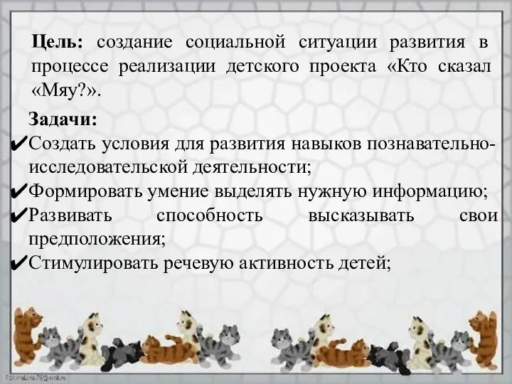 Цель: создание социальной ситуации развития в процессе реализации детского проекта «Кто