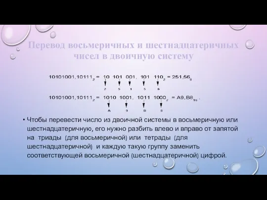 Перевод восьмеричных и шестнадцатеричных чисел в двоичную систему Чтобы перевести число