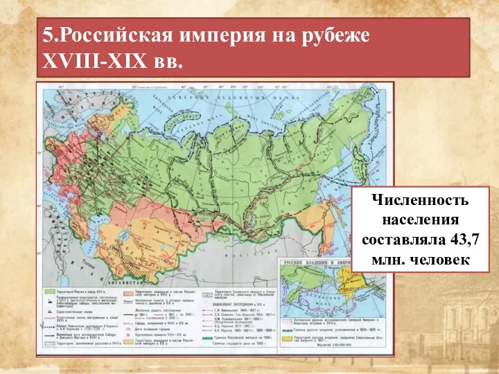 5.Российская империя на рубеже XVIII-XIX вв. Численность населения составляла 43,7 млн. человек