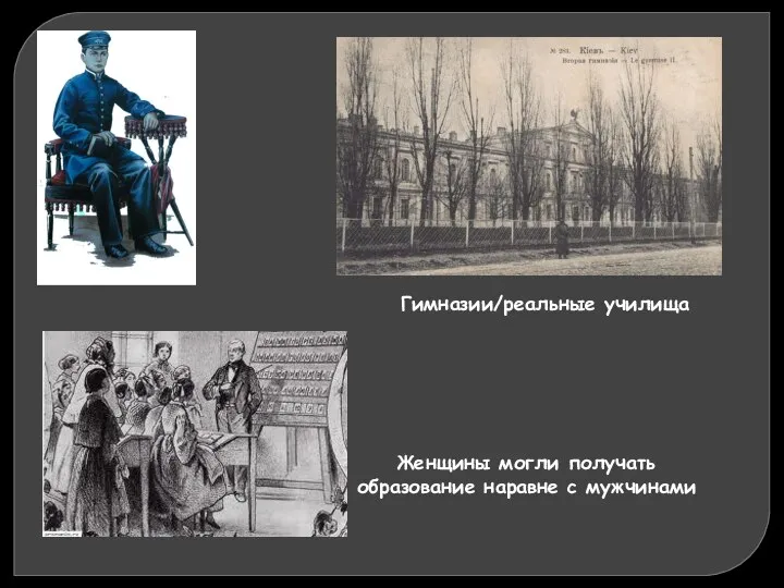 Гимназии/реальные училища Женщины могли получать образование наравне с мужчинами