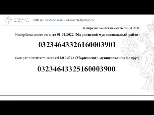 УФК по Кемеровской области-Кузбассу Номера казначейских счетов с 01.01.2022 Номер банковского