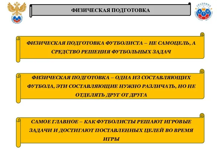 ФИЗИЧЕСКАЯ ПОДГОТОВКА ФИЗИЧЕСКАЯ ПОДГОТОВКА ФУТБОЛИСТА – НЕ САМОЦЕЛЬ, А СРЕДСТВО РЕШЕНИЯ