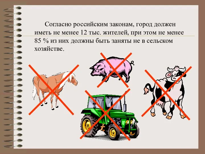 Согласно российским законам, город должен иметь не менее 12 тыс. жителей,