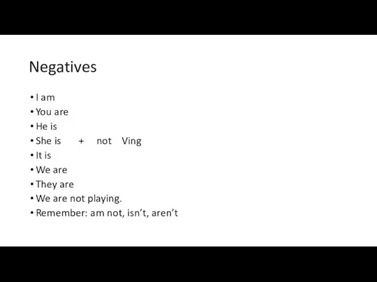 Negatives I am You are He is She is + not