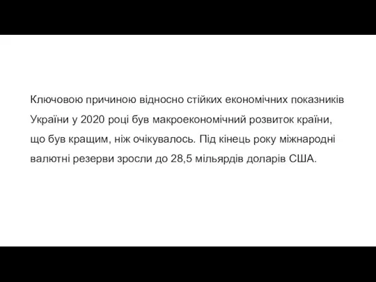 Ключовою причиною відносно стійких економічних показників України у 2020 році був