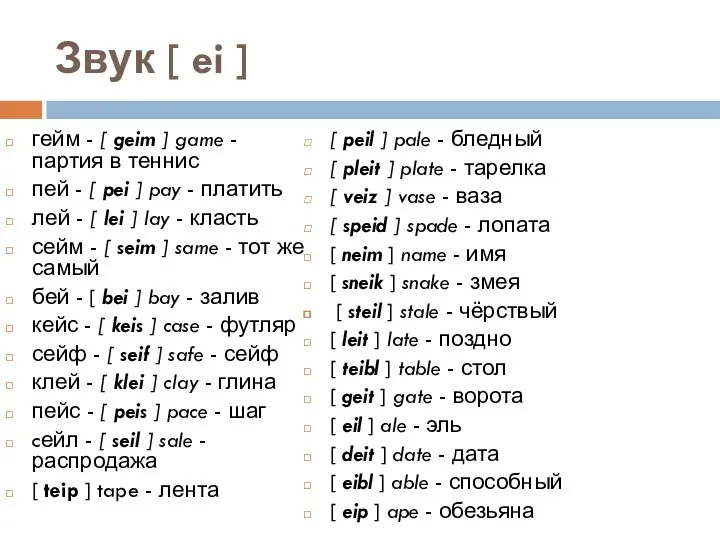 Звук [ ei ] гейм - [ geim ] game -
