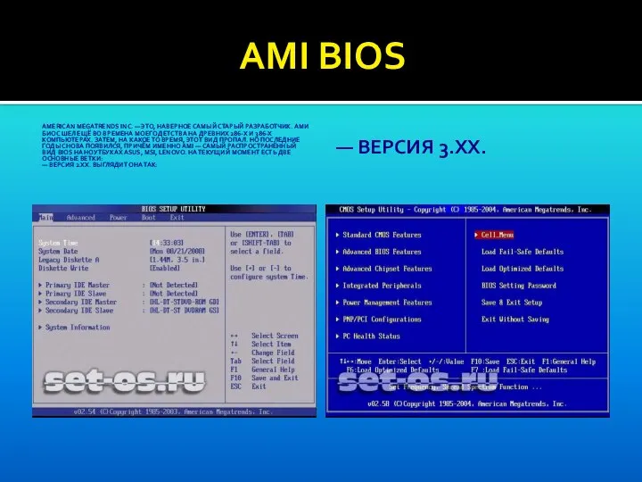 AMI BIOS AMERICAN MEGATRENDS INC. — ЭТО, НАВЕРНОЕ САМЫЙ СТАРЫЙ РАЗРАБОТЧИК.