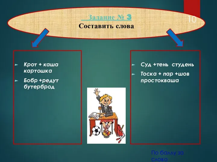 Задание № 3 Составить слова Крот + каша картошка Бобр +редут