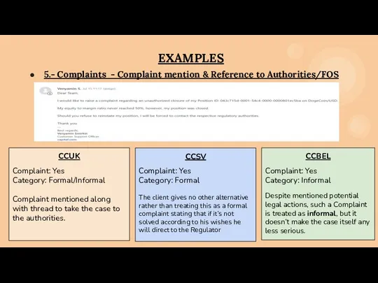 EXAMPLES 5.- Complaints - Complaint mention & Reference to Authorities/FOS CCUK