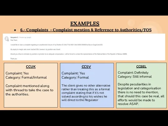 EXAMPLES 6.- Complaints - Complaint mention & Reference to Authorities/FOS CCSV