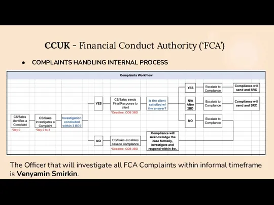 CCUK - Financial Conduct Authority (‘FCA’) COMPLAINTS HANDLING INTERNAL PROCESS The