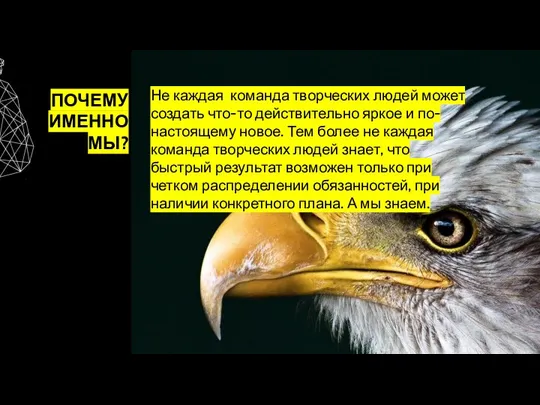 ПОЧЕМУ ИМЕННО МЫ? Не каждая команда творческих людей может создать что-то