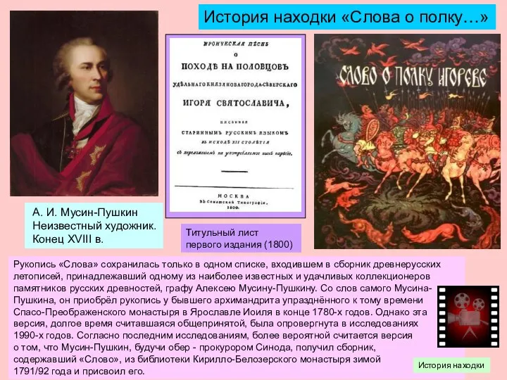 Титульный лист первого издания (1800) А. И. Мусин-Пушкин Неизвестный художник. Конец