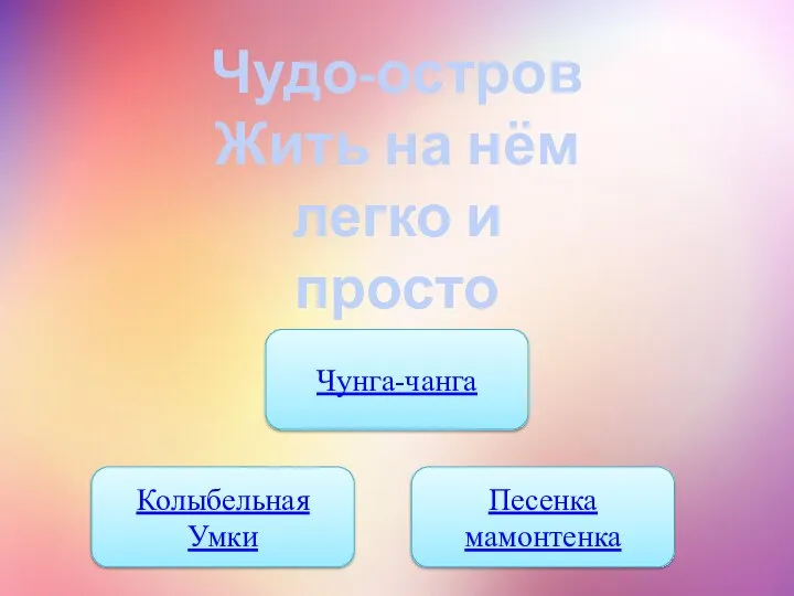 Чунга-чанга Колыбельная Умки Песенка мамонтенка Чудо-остров Жить на нём легко и просто