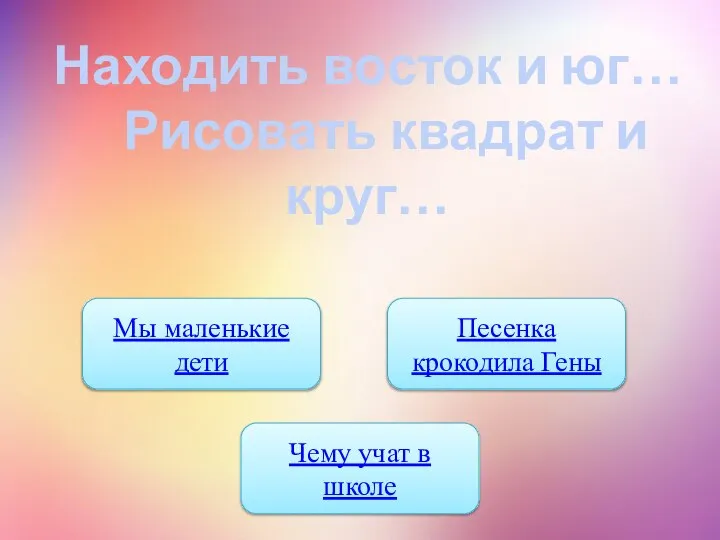 Мы маленькие дети Песенка крокодила Гены Находить восток и юг… Рисовать