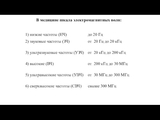 В медицине шкала электромагнитных волн: