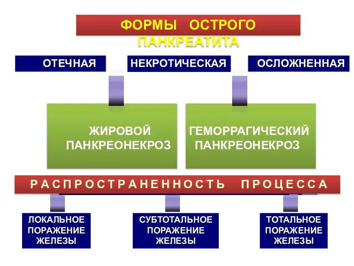 ФОРМЫ ОСТРОГО ПАНКРЕАТИТА ОТЕЧНАЯ НЕКРОТИЧЕСКАЯ ОСЛОЖНЕННАЯ ЖИРОВОЙ ПАНКРЕОНЕКРОЗ ГЕМОРРАГИЧЕСКИЙ ПАНКРЕОНЕКРОЗ ЛОКАЛЬНОЕ