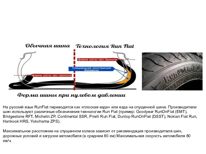 На русский язык RunFlat переводится как «плоская езда» или езда на