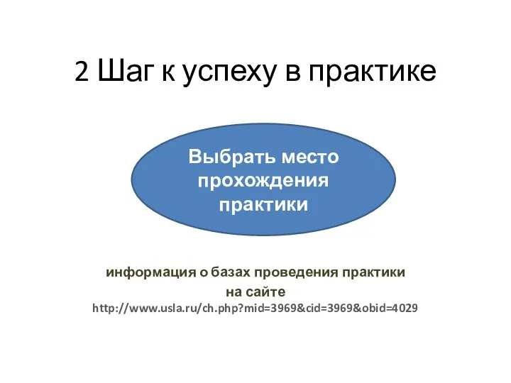 2 Шаг к успеху в практике практики информация о базах проведения