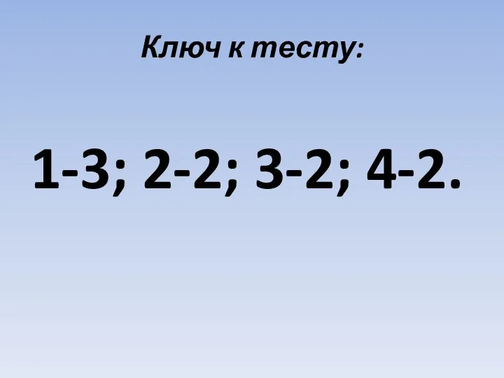 Ключ к тесту: 1-3; 2-2; 3-2; 4-2.