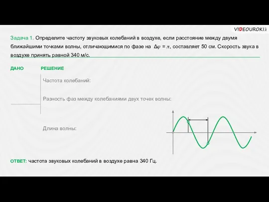 Задача 1. Определите частоту звуковых колебаний в воздухе, если расстояние между