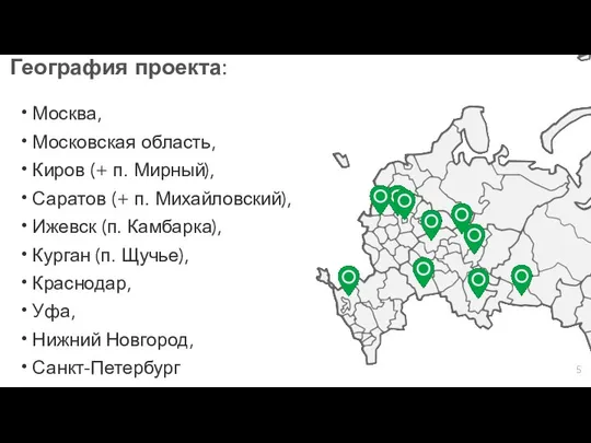 5 География проекта: Москва, Московская область, Киров (+ п. Мирный), Саратов